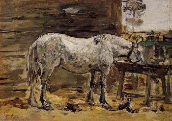尤金 佈丹 White Horse at the Feeding Trough 尤金 佈丹 White Horse at the Feeding Trough